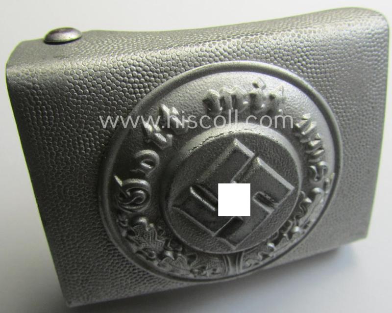 Police- (ie. 'Polizei') 'standard'-pattern, silver-toned- and zinc-based belt-buckle (ie. 'Koppelschloss für Mannschaften u. Uffz. der Polizei') being a non-maker-marked example