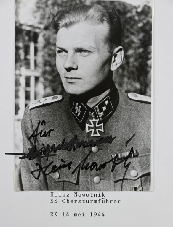 German Waffen-SS Knight's Cross Recipient Portait Picture with Signature 'Heinz Nowotnik'