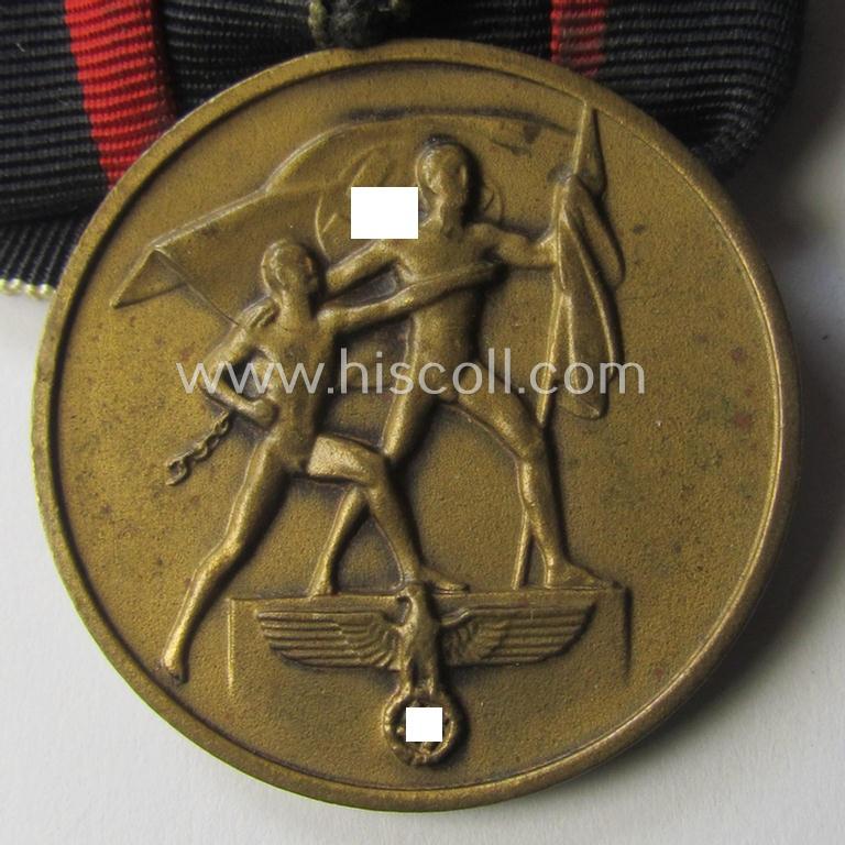 'Einzelspange' (ie. single-pieced medal-bar) showing a Czech 'Anschluss'- (ie. occupation-) medal: '1 October 1938'