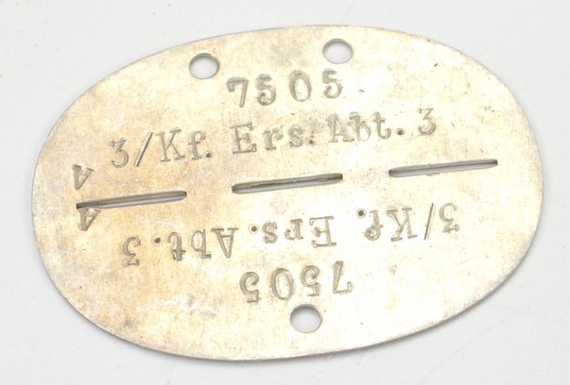 German WH Dog-Tag '3./Kf.Ers.Abt.3'