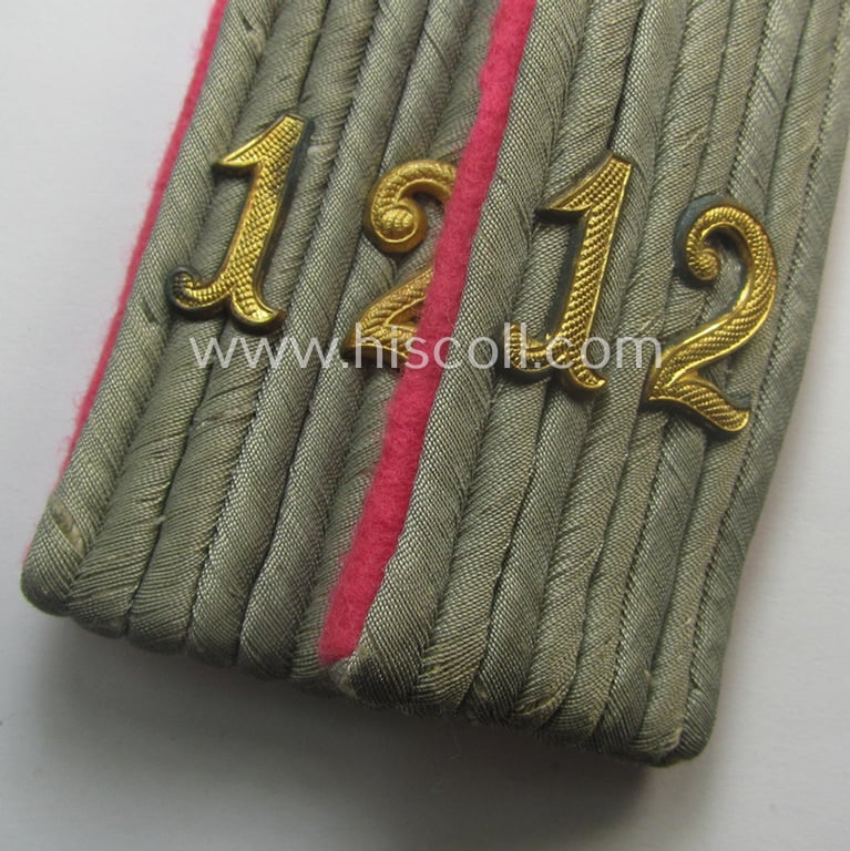 Truly used- and/or worn, neatly 'cyphered' pair of WH (Heeres) officers'-type shoulderboards: 'Leutnant des Panzer-Regiments 12'
