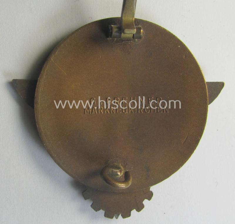 'HJ'- ('Hitlerjugend') ie. 'BDM'- ('Bund Deutscher Mädel') related: 'Reichsberufswettkampf-Siegerabzeichen': 'Kreissieger 1938' marked: 'G. Brehmer'