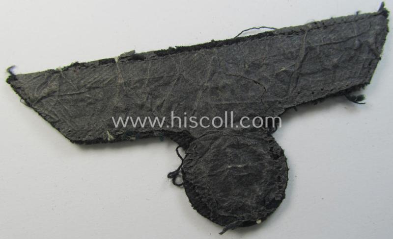 Attractive - and just moderately used! - WH (Heeres) officers'-type, hand-embroidered breast-eagle (ie. 'Brustadler für Offiziere') as was executed in bright-silverish-coloured braid as was intended for usage on the various officers'-pattern tuni...