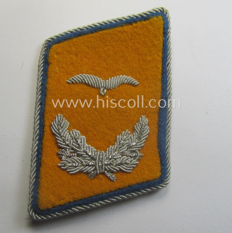 Clearly tunic-removed - and fully matching! - pair WH (Luftwaffe) 'dual-piped', officers'-type collar-tabs (ie. 'Kragenspiegel für Offz. der LW') as was intended for usage by a: 'Leutnant der Reserve eines Flieger- o. Fj-Abtlgs. o. Rgts.'