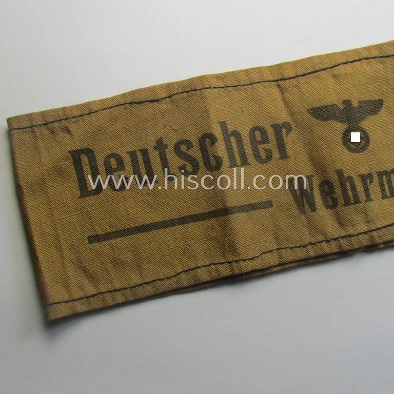 Superb, typically printed- and/or later-war-period, 'variant'-pattern, light-brown- and/or black-coloured so-called: 'Deutscher Volkssturm'-armband (ie. 'Armbinde') that comes in a hardly used- ie. worn condition