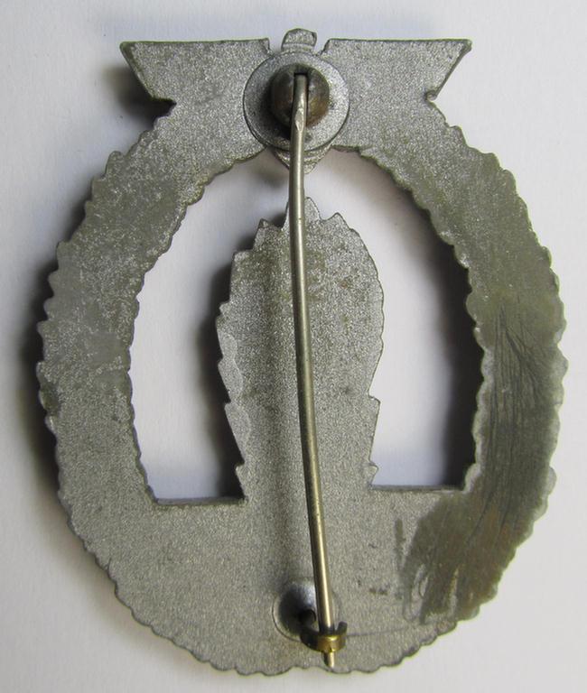 WH (KM) 'Kriegsabzeichen für Minensuch-, U-Boot-Jagd und Sicherungs-Verbände', being a detailed (albeit non-maker-marked) example as executed in multi-coloured 'Feinzink' and that was produced by the: 'Adolf Scholze'-company