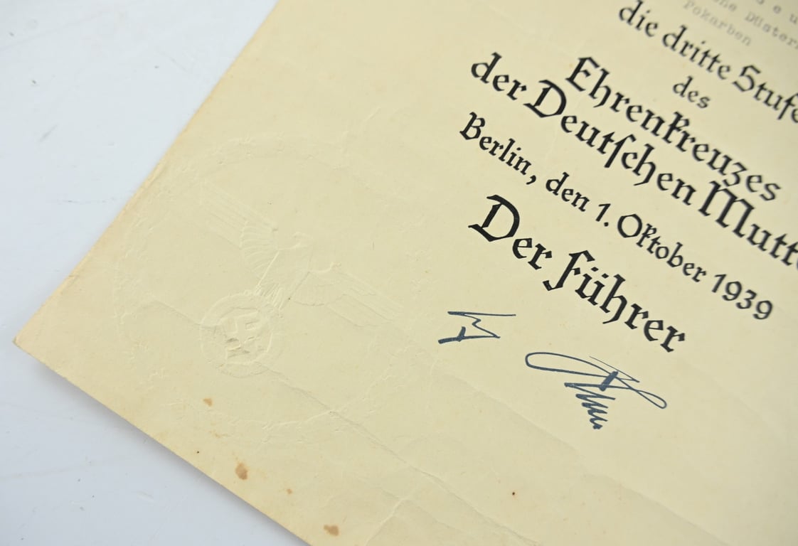 German Mother's Cross in Bronze Certificate