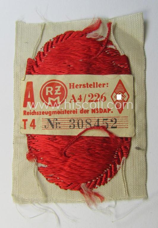 Attractive - and rarely seen! - HJ/BDM (ie. 'Hitlerjugend'/'Bund Deutscher Mädel') trade- or specialist armbadge as executed in 'BeVo'-weave patten as was intended for usage by a: 'Bann-Feldscher' (or: medical-orderly at 'Bann'-level)