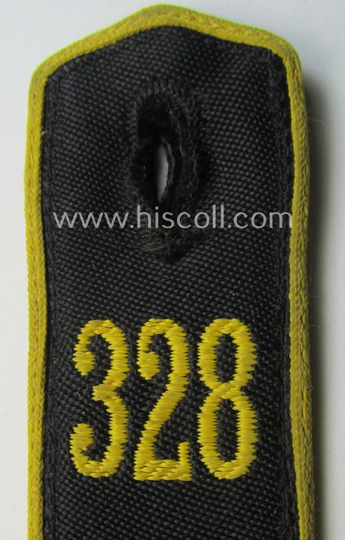 Single - and clearly worn - bright-yellow-piped so-called: 'Nachrichten-HJ'-shoulderstrap as intended for a: 'HJ-Junge' who served within the 'Bann 328' (328 = 'Bann Rosenheim (Chiemgau)' situated in the 'Gebiet Süd Hochland')