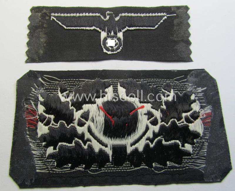 Superb - and scarcely encountered! - early-war-period type (ie. I deem around 1939/40) WH (Heeres) 'BeVo'-woven eagle- and cocarde-insignia-set as was specifically intended for usage on the black-coloured 'Panzer'-beret (ie. 'Panzerschutzmütze'...