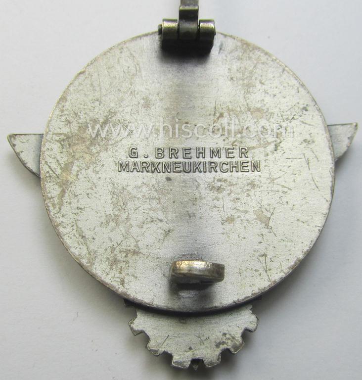 'Buntmetall'-based, 'HJ'- (ie. 'BDM'-) related so-called: 'Reichsberufswettkampf-Siegerabzeichen' (of the 2nd model) entitled: 'Gausieger 1939' and being a neatly maker- (ie.: 'G. Brehmer'-) marked example