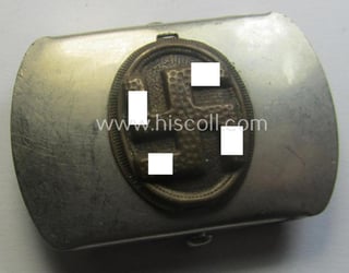 Bright-silver-toned (ie. chromed metal-based) patriotic belt-buckle (ie. N.S.D.A.P.-supportive-piece)...