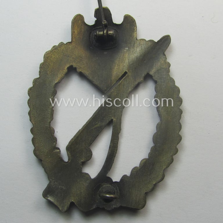 Superb, 'Infanterie Sturmabzeichen in Bronze' (or: bronze-class infantry-assault-badge ie. IAB) being a non-maker-marked, so-called: 'semi-hollow-back'-example as was (I deem) produced by the: 'R.A. Karneth u. Söhne'-company