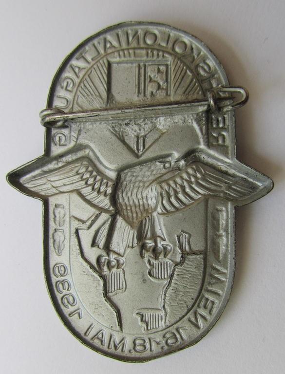 Attractive - 'NS-Reichskolonial-Bund'-related 'tinnie', being a non-maker-marked example depicting an 'eagle'-device above the 'NS-Reichskolonial-Bund'-device and showing the text: 'Reichskolonialtagung - Wien - 16.-18.-5-1935'