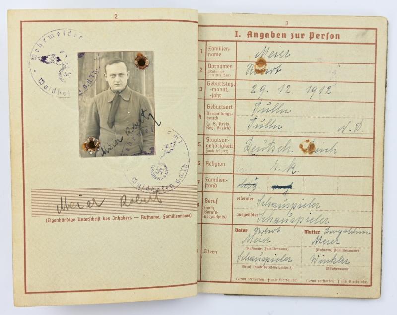 German WH Wehrpass Robert Meier KIA Wolchow