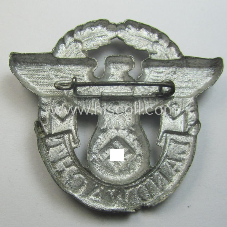 Typical zinc- ie. 'Feinzink'-based - 'Polizei'- (ie. police) eagle-badge being a silverish-grey-coloured- and/or non-maker-marked example depicting the text: 'Landwacht'
