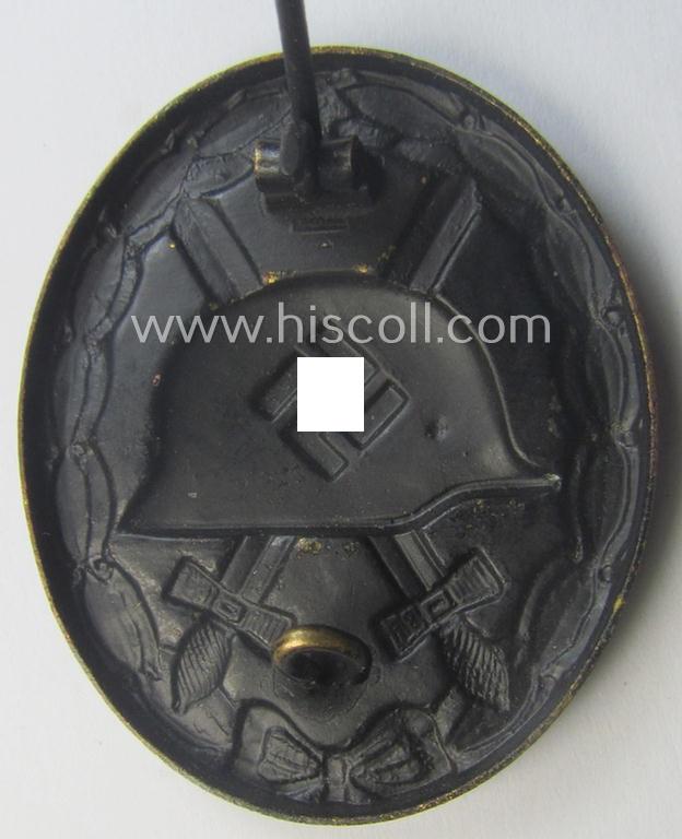 Moderately used- and/or worn, black-class wound-badge (or: 'Verwundeten-Abzeichen in Schwarz') being a typical non-magnetic and/or non-maker-marked example