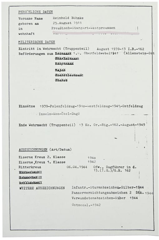Signature of Wehrmacht KC Recipient 'Reinhold Böhmke'