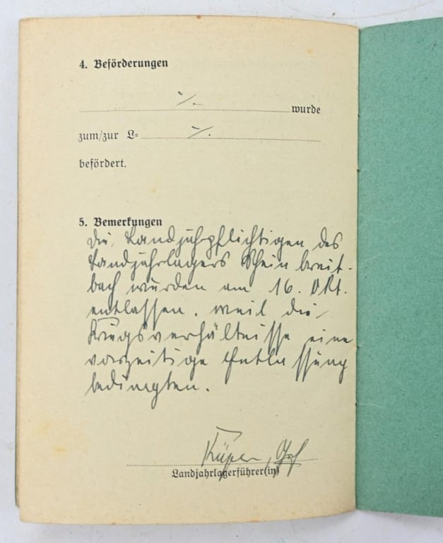German Hitlerjugend Landjahr ID Booklet & Patch