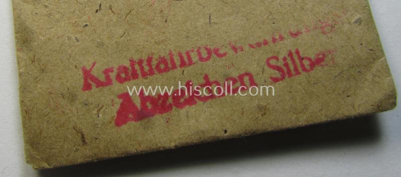 Attractive, WH (Heeres-, LW- ie. Waffen-SS-) so-called: 'Kraftfahrbewährungs-Abzeichen in Silber' being a 'virtually mint' example as was produced by the: 'Rudolf Souval'-company and that came stored in its  'Zellstoff'-based pouch