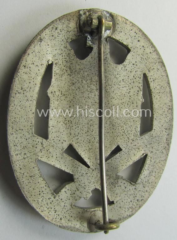 Attractive, 'Allgemeines Sturmabzeichen' (or: General Assault Badge ie. GAB) being a typical unmarked, zinc-based- (ie. 'Feinzink'-) and/or: 'semi-hollow-back'-version as was (I deem) produced by the: 'Rudolf Karneth'-company