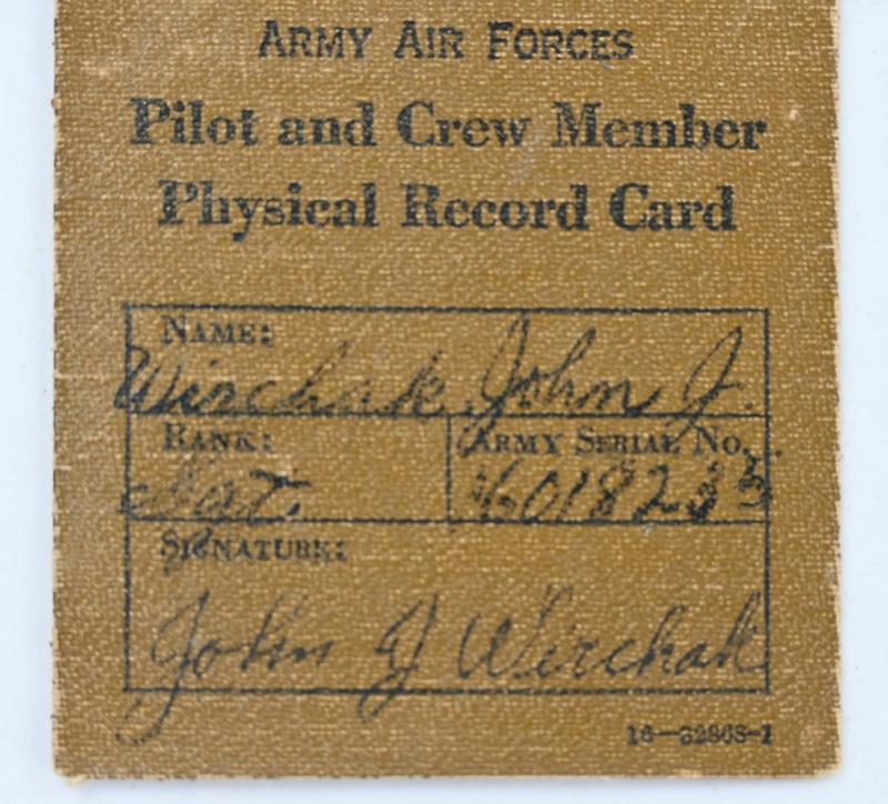 USAAF WW2 Pilot & Crew Physical Record Card