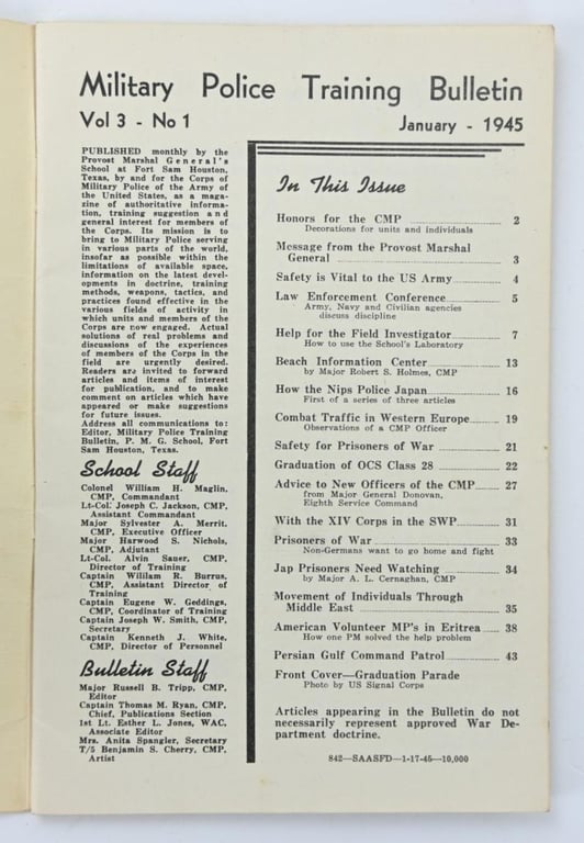 US WW2 Military Police Training Bulletin