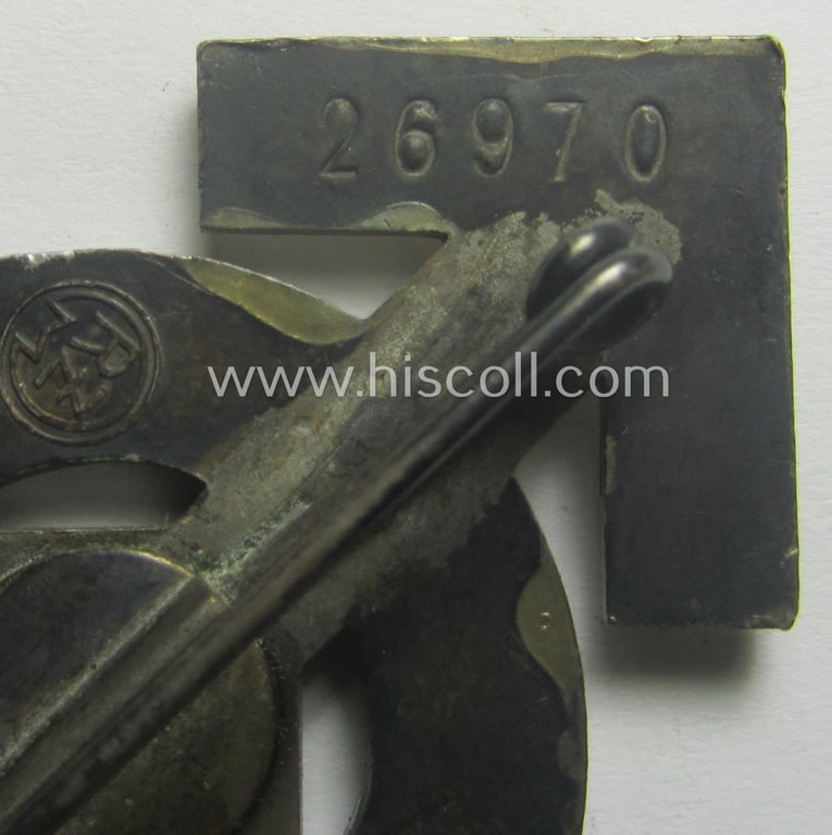 HJ (ie. 'Hitlerjugend'): 'Leistungsabzeichen in Silber' being a maker- (ie. 'RzM M1/34'-) marked example with unique (quite low!) bearers'-number: '26970'