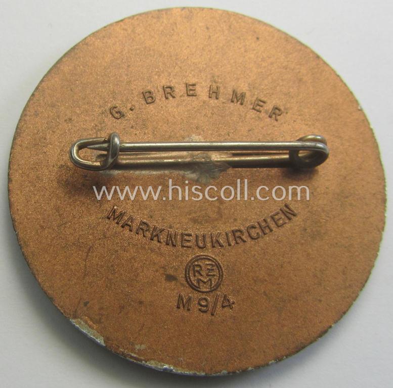 Luxuriously-styled (and 'Cupal'-based!) N.S.D.A.P.-related 'tinnie' (ie. 'Tagungs- o. Veranstaltungsabzeichen') being a neatly-maker- (ie. 'G. Brehmer - RzM M9/4'-) marked example showing the text: 'Reichsparteitag 1938'
