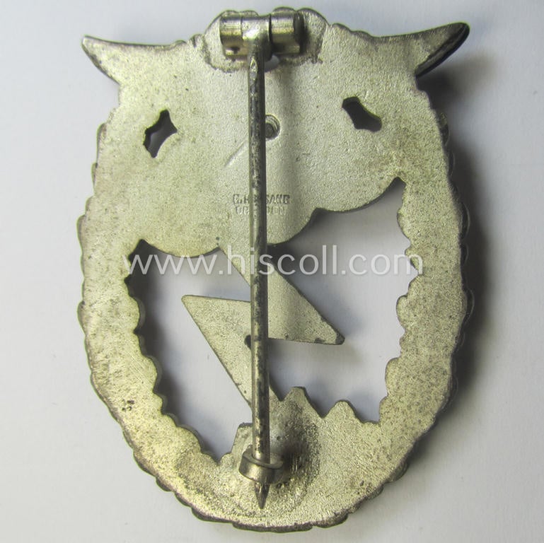Mid- (ie. later-) war-period, zinc- (ie.'Feinzink'-) based version of a WH (Luftwaffe) 'Erdkampfabzeichen' (being a maker-marked example by the 'G.H. Osang'-company having a silvered- and 'riveted' eagle-device attached)