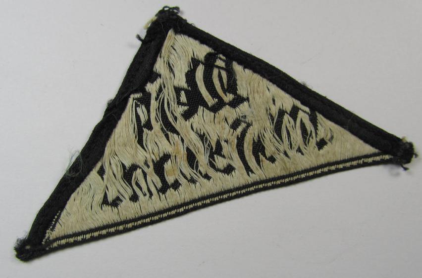 'HJ' ('Hitlerjugend') ie. 'BDM' ('Bund Deutscher Mädel'-) district-triangle (ie. 'Gebietsdreieck') entitled: 'West Moselland' (being a moderately used- and/or IMO once worn example that misses its so-called: 'RzM'-etiket)