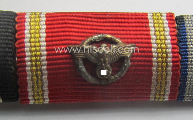 6-pieced WWI- (ie. WWII-) period ribbon-bar (ie. 'Feld- o. Bandspange') showing repsp. an: 'EKII. Kl.', a: 'FKK m. S.', three N.S.D.A.P.-'Dienstauszeichnungen' (with 'Auflagen') and a: Czech 'Anschluss'-medal with 'PB-Spange'-miniature