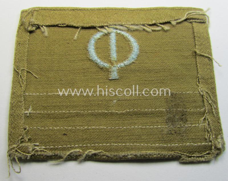 Attractive - and actually scarcely seen! - single example of an OT- (ie.: 'Organisation Todt'-) related golden-brown-coloured, (I deem) officers'-pattern rank-patch (ie. 'OT-Dienstgraden-Abzeichen')