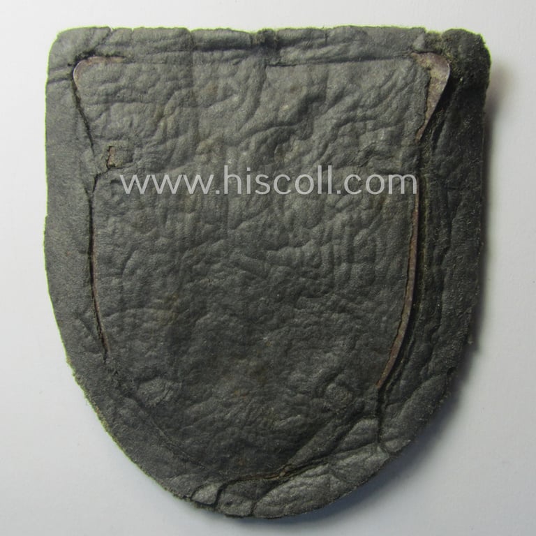 Truly worn, WH (Heeres ie. Waffen-SS) 'Kuban'-campaign-shield that comes mounted onto its original field-grey-coloured- and/or woolen-based 'backing' as issued and/or used