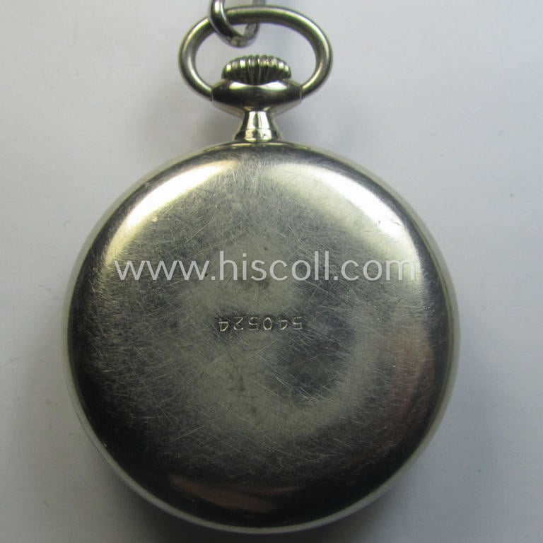 Superb, WH (Kriegsmarine) (ie. typical WWII-period!) pocket-watch (ie. 'Dienstuhr') of the make: 'K.M. Cortébert' having a white-coloured dial-plate and/or engraved back-plate that reads: '540524' that comes mounted onto its period 'Kette'