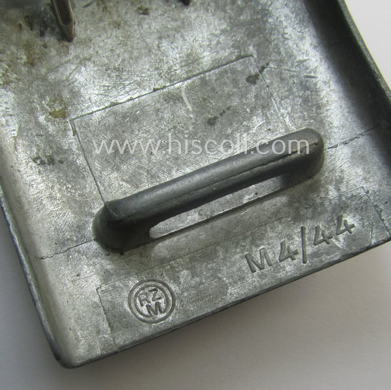 HJ (ie. 'Hitlerjugend') zinc- (ie. 'Feinzink'-) based- (and/or unusually 'molded'-pattern!) belt-buckle being a maker- (ie. 'RzM M4/44'-) marked example