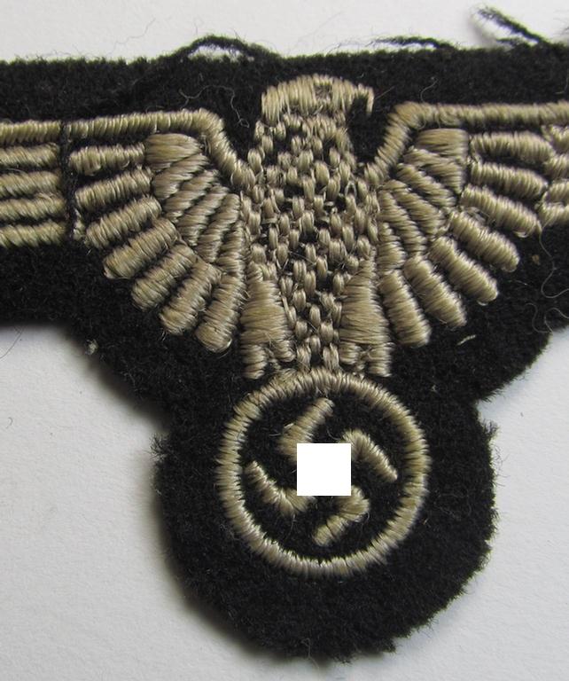 Superb example of a mid- (ie. later-war-) pattern, 'SS' (ie. 'Waffen-SS') so-called: 'RzM-style' enlisted-mens'-/ie. NCO-pattern arm-eagle as was intended for usage by the various Waffen-SS troops throughout the war
