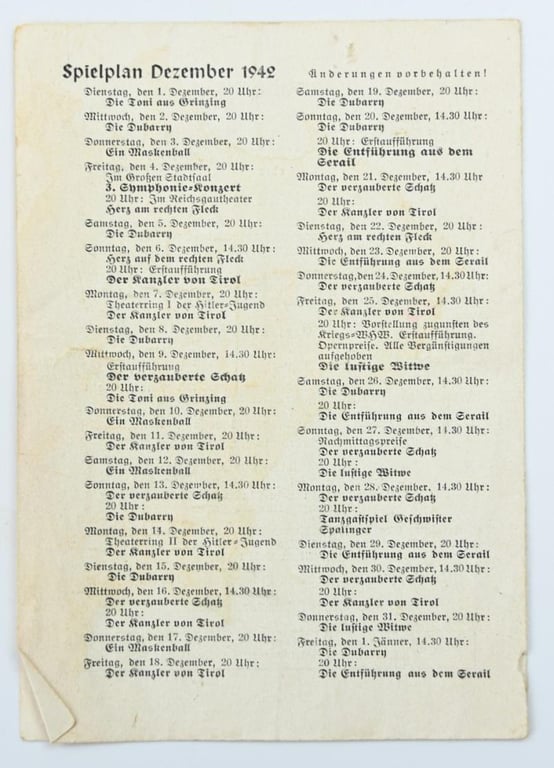 Austrian Reichsgau Theather Innsbruck Programbook December1942