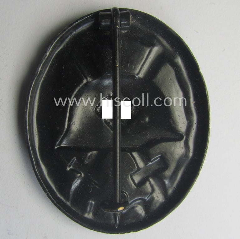 Minimally used black-class wound-badge (or: 'Verwundeten-Abzeichen in Schwarz') being a typical non-maker-marked (and non-magnetic!) example