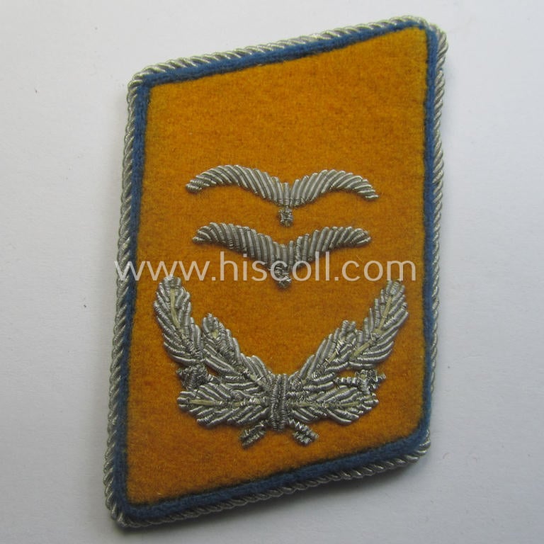 Clearly tunic-removed - and fully matching! - pair WH (Luftwaffe) 'dual-piped', officers'-type collar-tabs (ie. 'Kragenspiegel für Offz. der LW') as was intended for usage by a: 'Hauptmann der Reserve eines Flieger- o. Fj-Abtlgs. o. Rgts.'