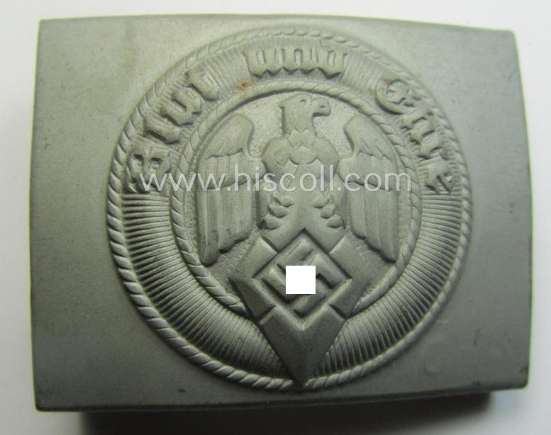 'Anodised'- (and 'virtually mint'!) 'HJ'- (ie. 'Hitlerjugend'-) related enlisted-mens'- (ie. NCO-) type belt-buckle being a non-maker-marked example that still retains its (period glued-in!) 'RzM'-etiket and that comes in a wonderful, cond...