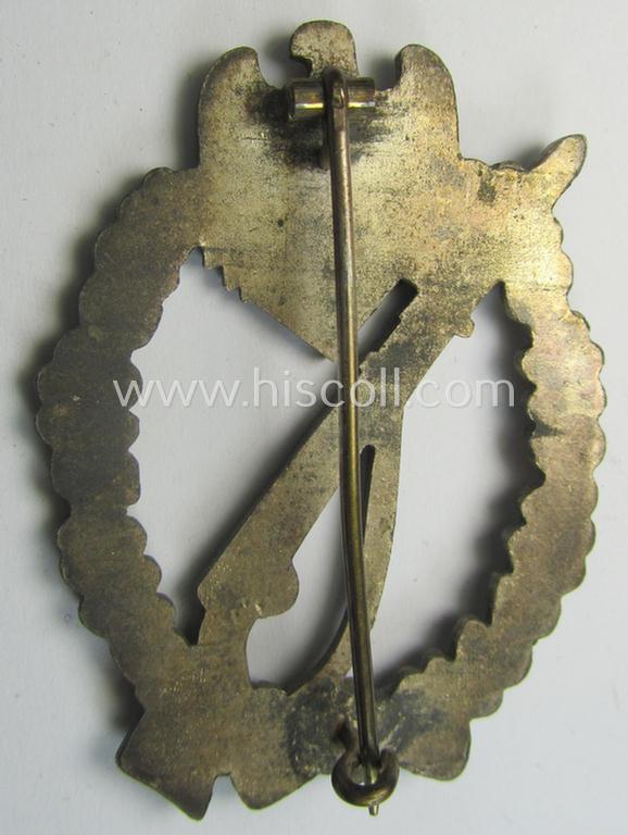 Attractive, 'Infanterie Sturmabzeichen in Silber' (or: silver-class infantry-assault-badge ie. IAB) being a non-maker-marked, so-called: 'solid-back'-example as was (I deem) produced by the: 'Paul Meybauer'-company