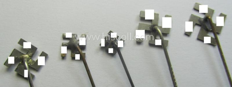 Interesting, 5-pieced set comprising of five so-called: 'N.S.D.A.P.'-related supporter-pins- (ie.: 'Symphatisanten-Abzeichen') showing a swastika (being all five non-maker-marked examples)