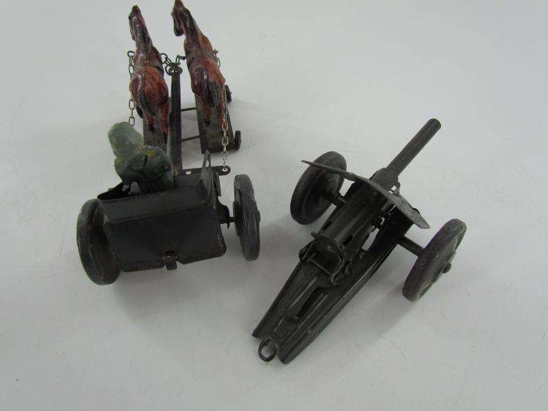 Pre War German Composition 2 Horse Drawn Carriage With CannonToy