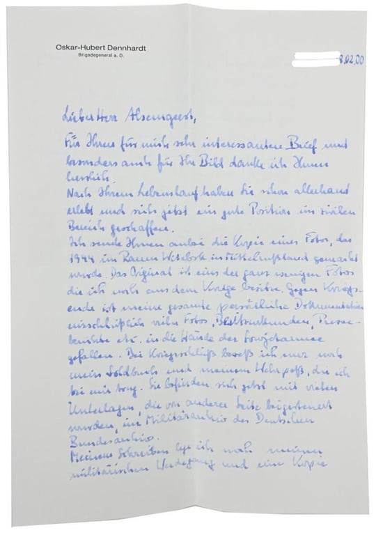 Signature of Wehrmacht Heer KC Recipient 'Oskar-Hubert Dennhardt'