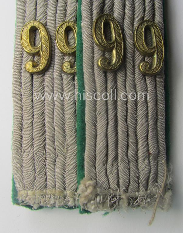 Pair of WH (Heeres) neatly 'cyphered', officers'-type shoulderboards as piped in the darker-green-coloured branchcolour as was intended for usage by an: 'Leutnant des Gebirgsjäger Rgts. 99'