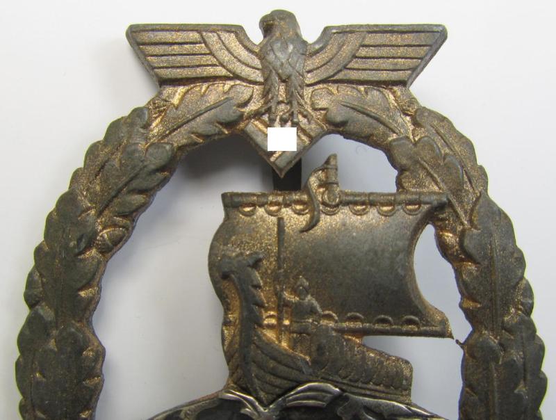 Superb, WH (Kriegsmarine) 'Hilfskreuzer-Kriegsabzeichen' (or: auxiliary-cruiser war-badge) being a typical, non-maker-marked- and/or: 'Feinzink'-based example as was produced by the: 'S&L'-company