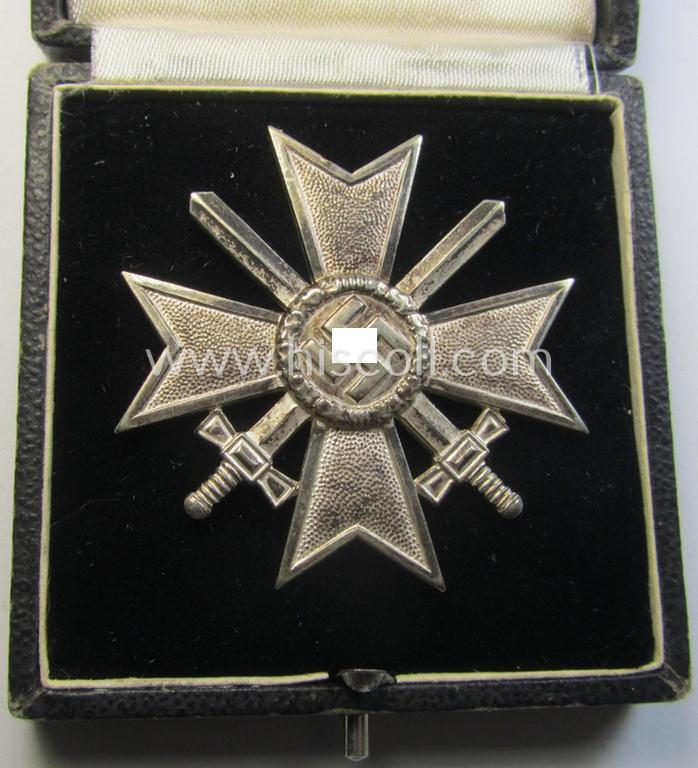 Attractive, 'Buntmetall'-based 'Kriegsverdienstkreuz 1. Klasse mit Schwertern' being a non-maker-marked specimen that came stored in its (scarcely seen!) period- and somewhat 'simplified'-etui as found