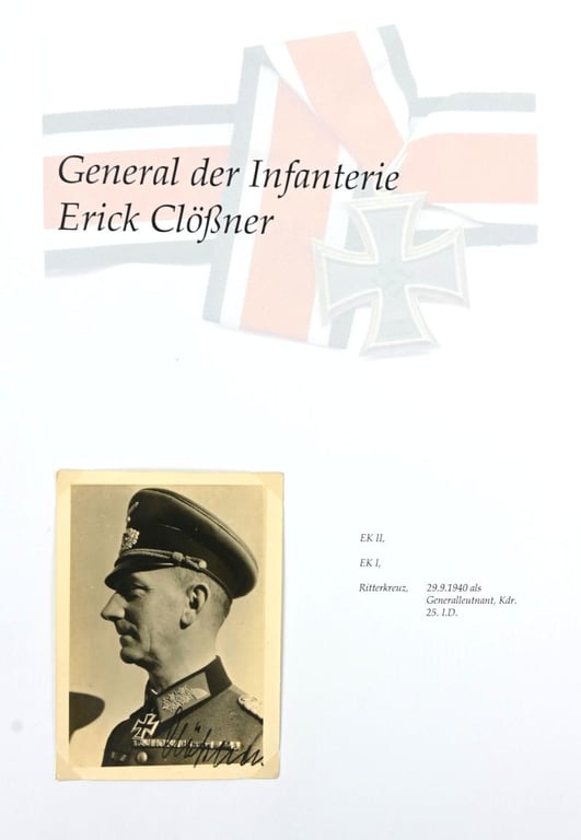 Signature of Wehrmacht Heer KC and General of the Infantry Erich-Heinrich Clößnerr