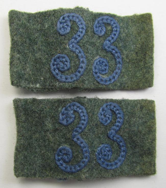 Fully matching pair of WH (Heeres) 'Nachschub o. Panzer'-related, so-called: regimental shoulderstrap-'slip-ons' (ie. 'Schulterstück-Überschuben') as was intended for usage by a: 'Soldat der Panzer-Divisions-Nachschubführer 33'